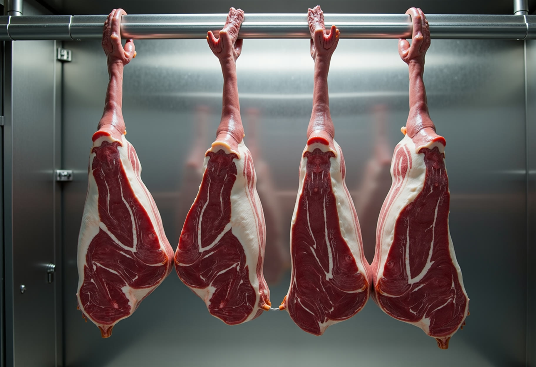 Elk carcass on stainless rail