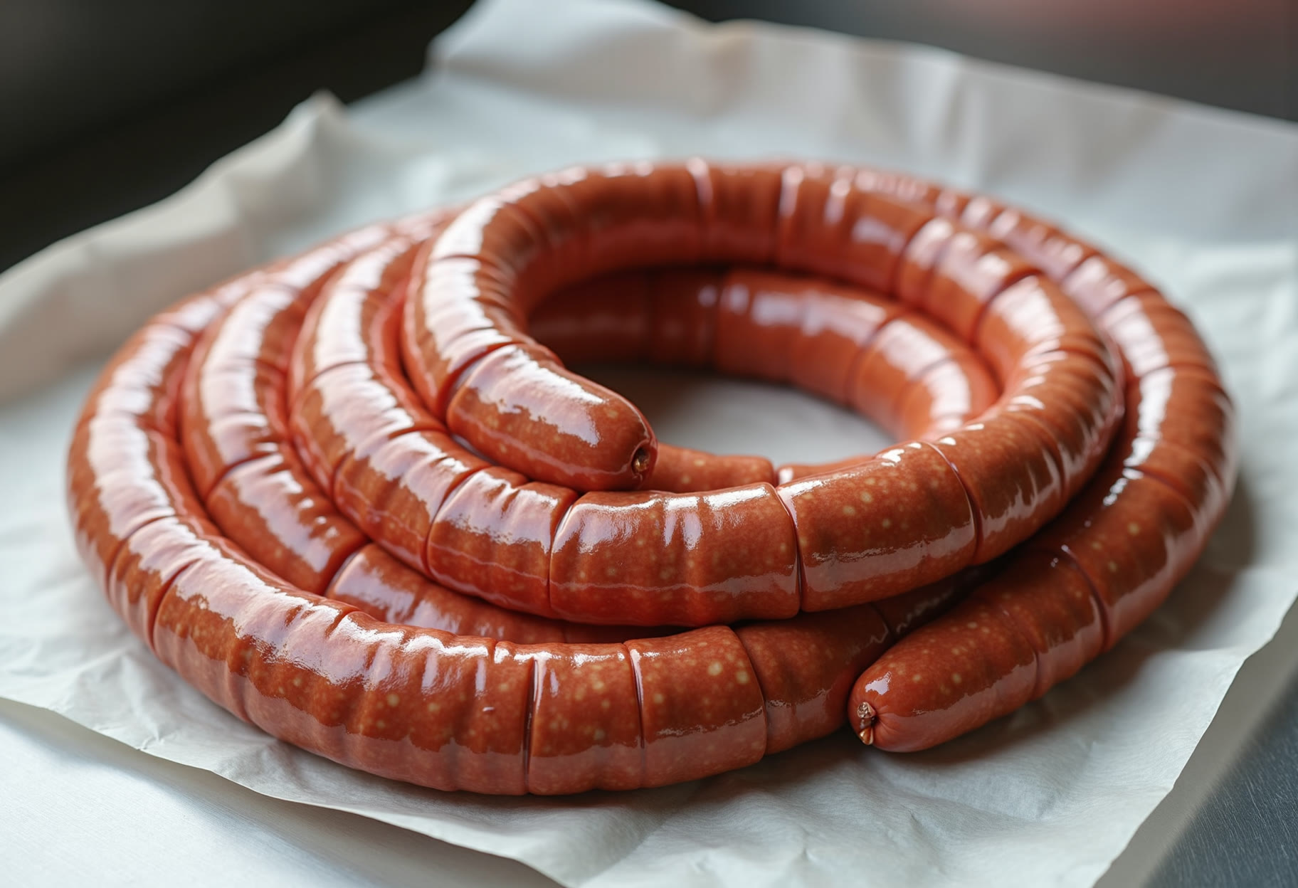 Fresh sausage links linked