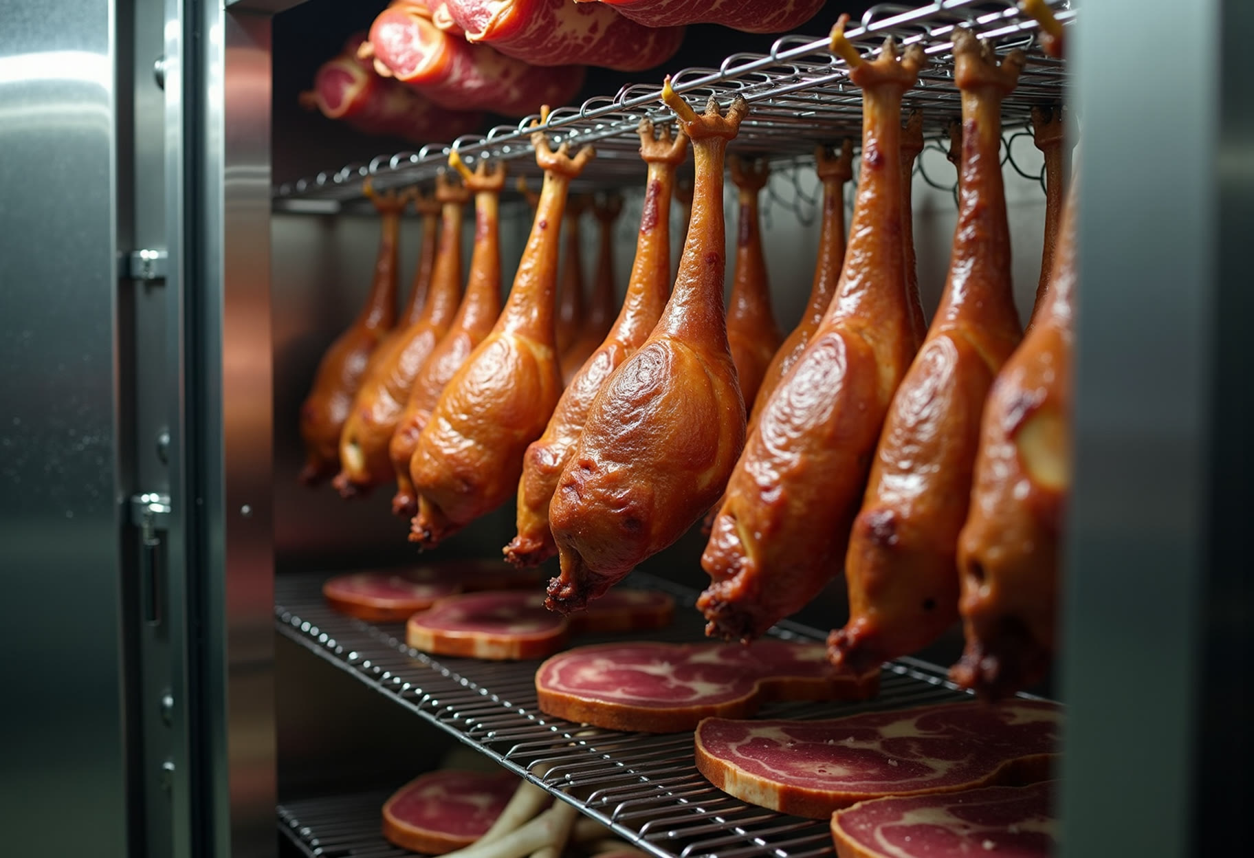 Smoker racks with hams